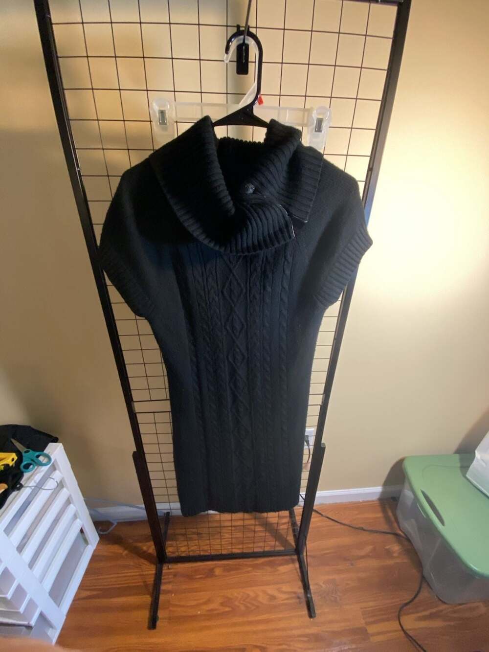 dressbarn Sweater Dress Size XL Black Cowl Neck Cable Knit Short Sleeve